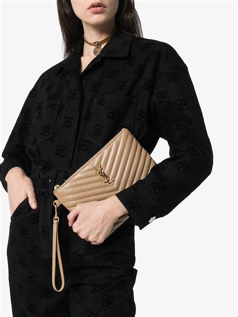 ysl monogram clutch dark beige|farfetch YSL clutch.